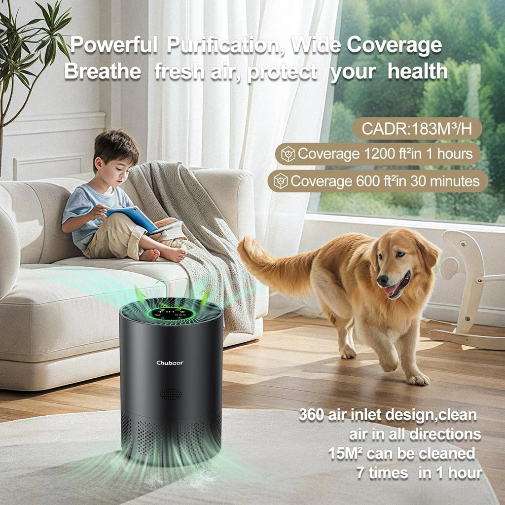 Chuboor Air Purifiers for Home H13 True HEPA for Bedroom Room kitchen washroom for Smoke and Dust Pollen Odors PM2.5 Detection 185m ³/h CADR supports Tuya app for 30-40 square meters of Clean Purifier Effectively improve air quality allergen