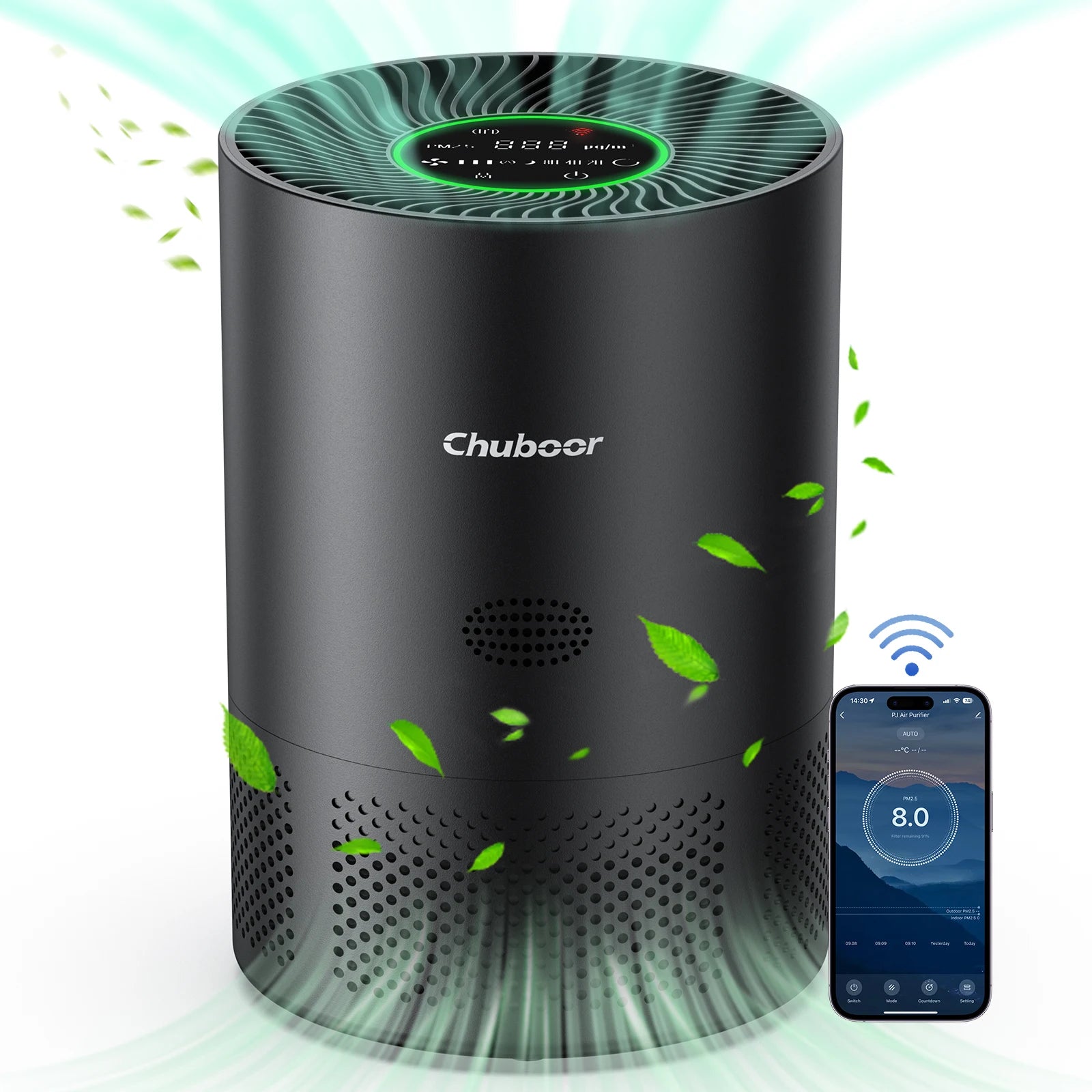 Chuboor Air Purifiers for Home H13 True HEPA for Bedroom Room kitchen washroom for Smoke and Dust Pollen Odors PM2.5 Detection 185m ³/h CADR supports Tuya app for 30-40 square meters of Clean Purifier Effectively improve air quality allergen