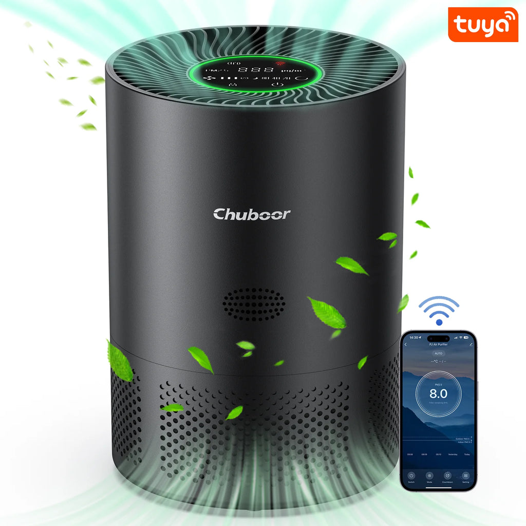 Chuboor Air Purifiers for Home H13 True HEPA for Bedroom Room kitchen washroom for Smoke and Dust Pollen Odors PM2.5 Detection 185m ³/h CADR supports Tuya app for 30-40 square meters of Clean Purifier Effectively improve air quality allergen