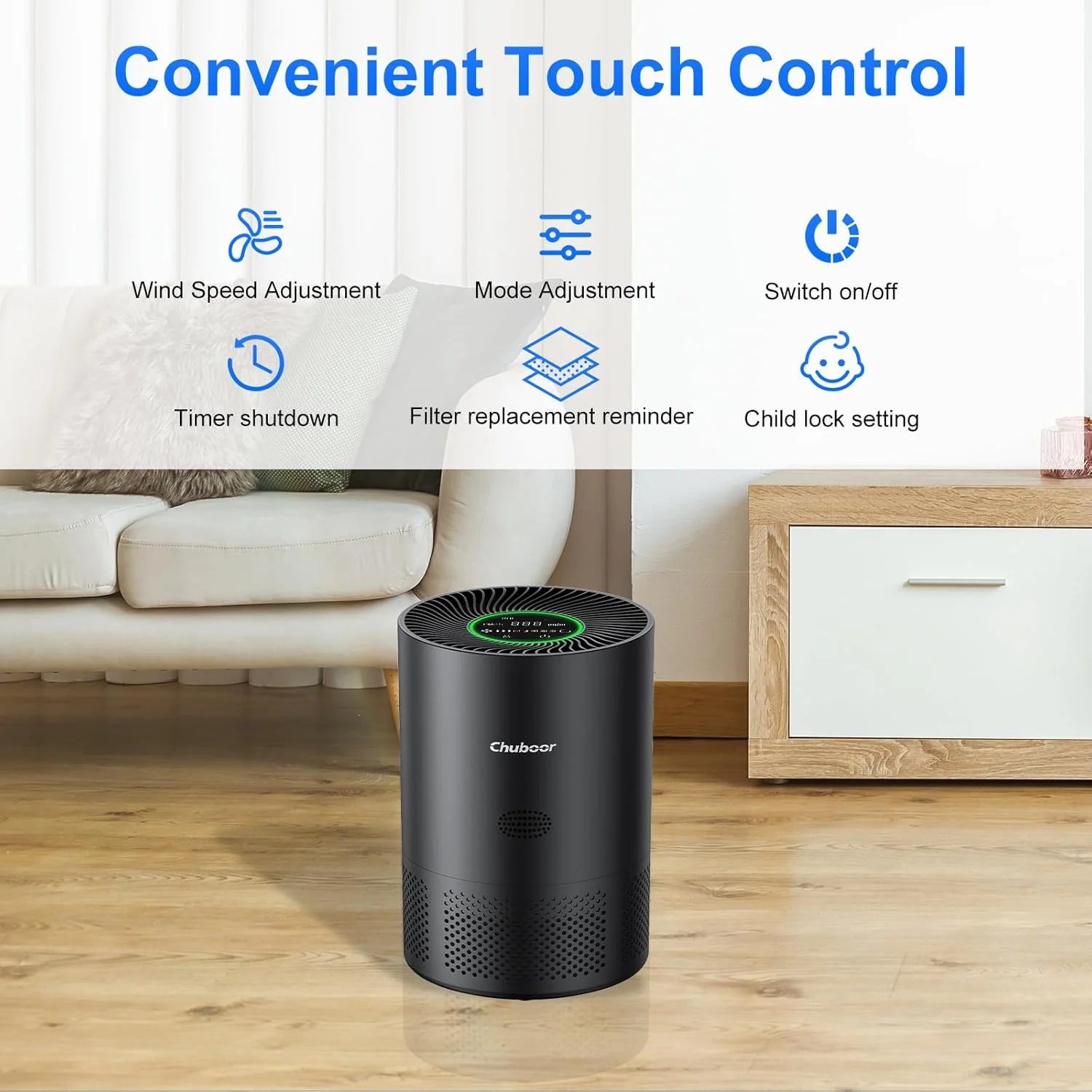 Chuboor Air Purifiers for Home H13 True HEPA for Bedroom Room kitchen washroom for Smoke and Dust Pollen Odors PM2.5 Detection 185m ³/h CADR supports Tuya app for 30-40 square meters of Clean Purifier Effectively improve air quality allergen